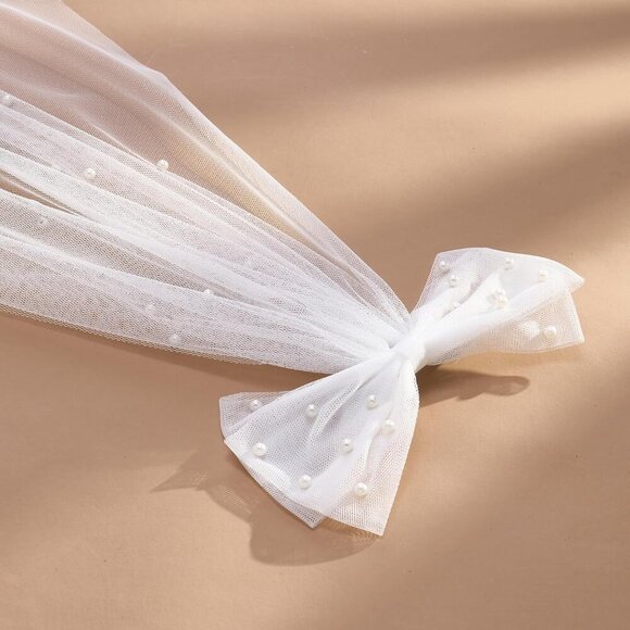 🆕 Women White Bridal Hair Bow Veil Bow Clip Bachelorette Accessories - Picture 9 of 9